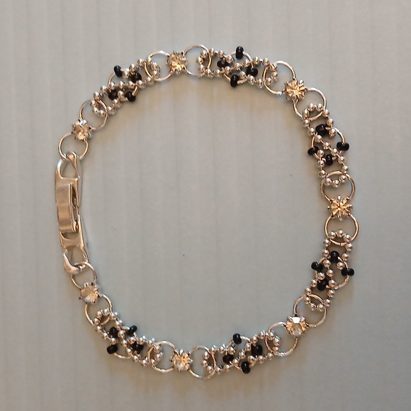 Elegant Silver And Black Beaded Embellished Bracelet - Picture 1 of 14